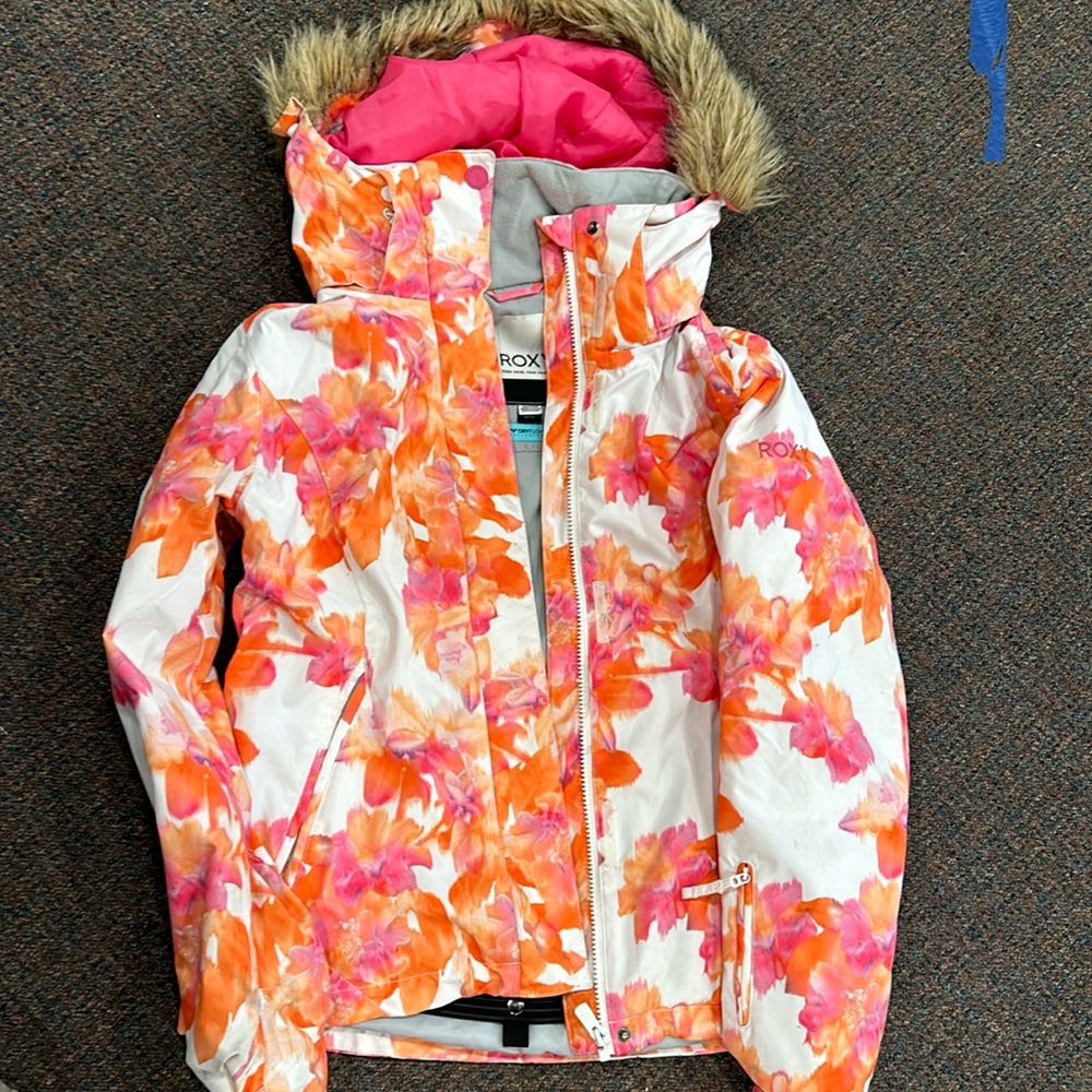 Orange, purple and pink Roxy jacket. Size small.